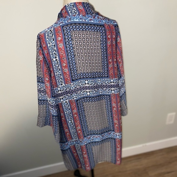 2/$30 Tahari Floral Duster Open Front Medium Length Light Flowy Cottagecore L-XL - Picture 3 of 3